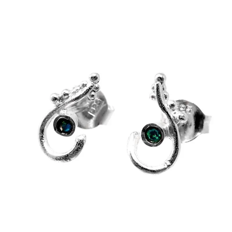 Pendientes plata Ley 925m anzuelo 10mm. detalle circonita verde cierre presión