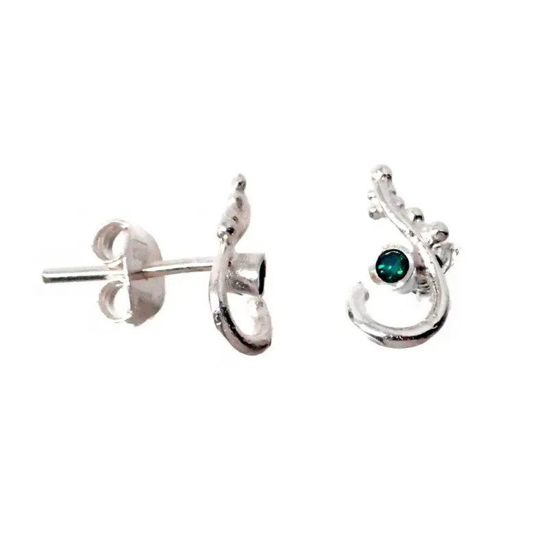Pendientes plata Ley 925m anzuelo 10mm. detalle circonita verde cierre presión