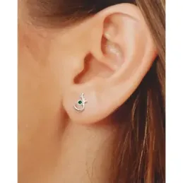 Pendientes plata Ley 925m anzuelo 10mm. detalle circonita verde cierre presión
