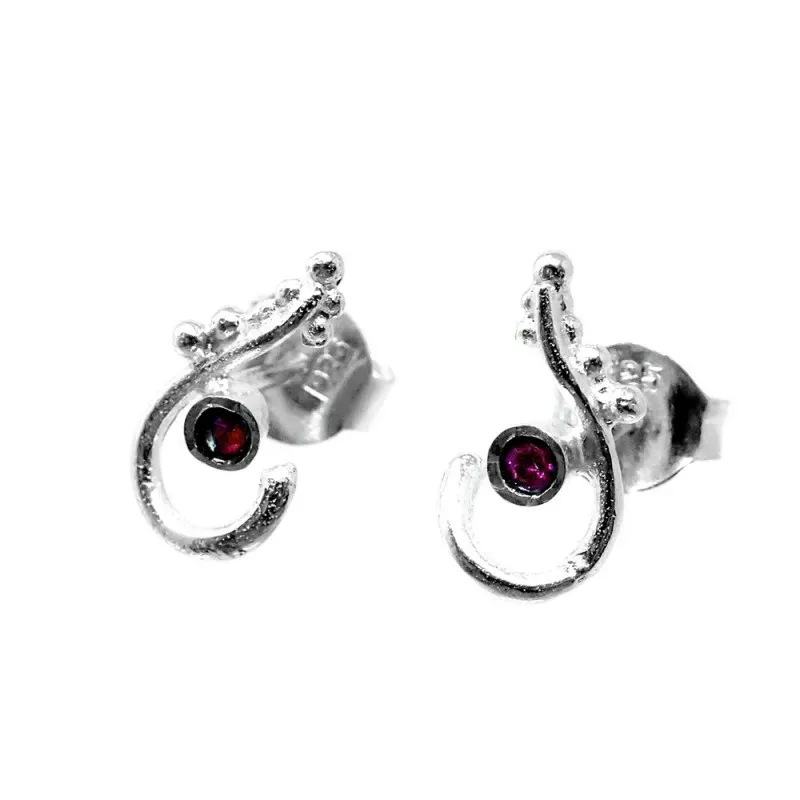 Pendientes plata Ley 925m anzuelo 10mm. detalle circonita rosa cierre presión