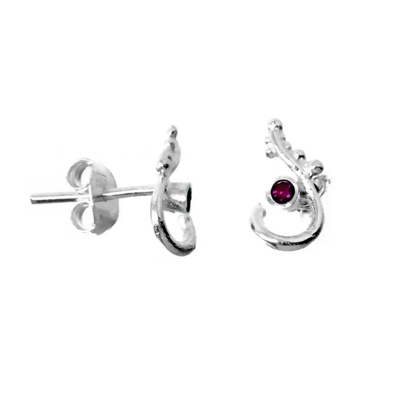 Pendientes plata Ley 925m anzuelo 10mm. detalle circonita rosa cierre presión