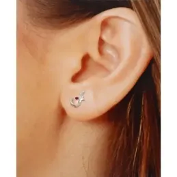 Pendientes plata Ley 925m anzuelo 10mm. detalle circonita rosa cierre presión