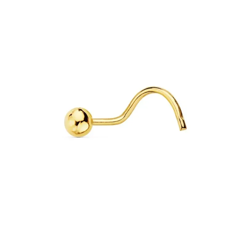 Piercing nariz oro 18k bola lisa 2.2mm. palo curvo
