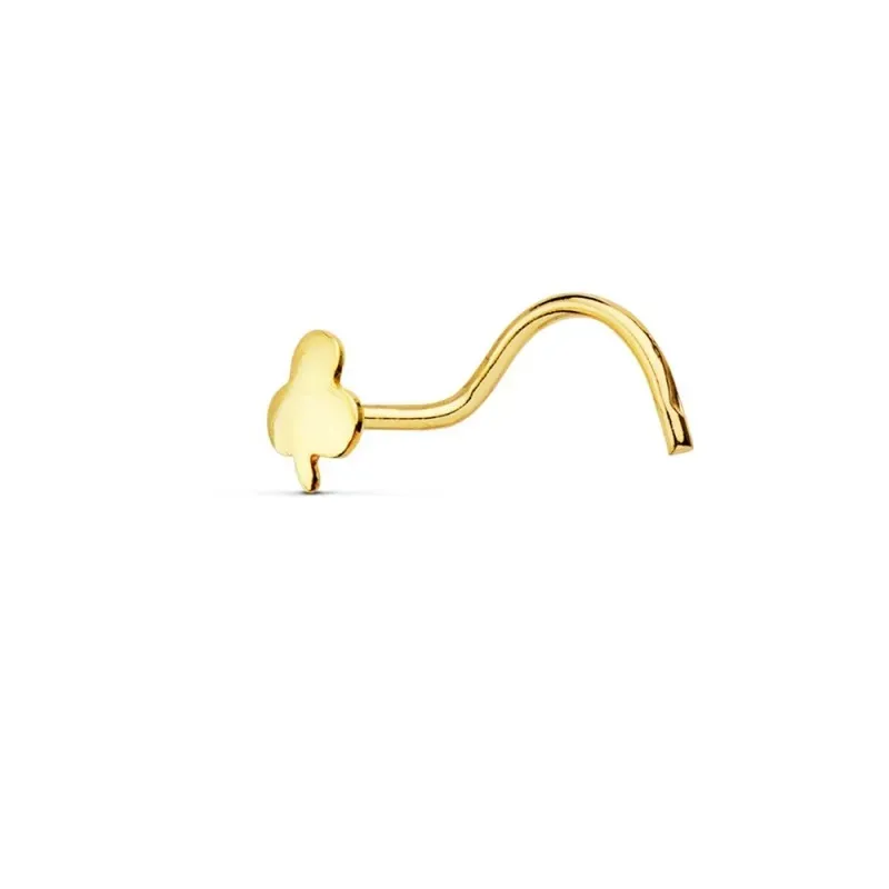 Piercing nariz oro 18k trébol lis 3.5mm. tres hojas palo curvo