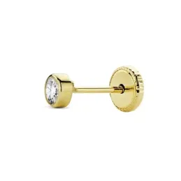 Pendiente suelto oro 18k medio par niña redondos 3mm. circonita cierre tornillo