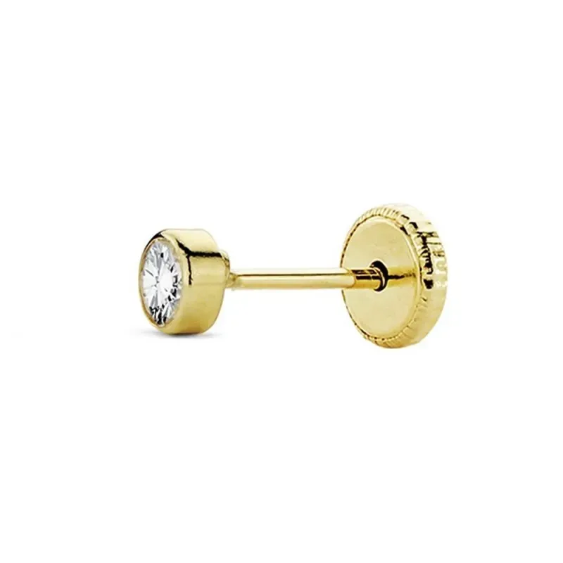Pendiente suelto oro 18k medio par niña redondos 3mm. circonita cierre tornillo