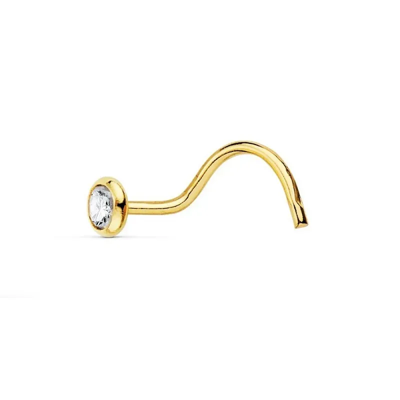 Piercing nariz oro 18k chatón circonita 2.5mm. palo curvo mujer