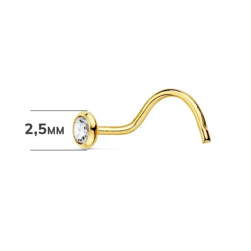 Piercing nariz oro 18k chatón circonita 2.5mm. palo curvo mujer