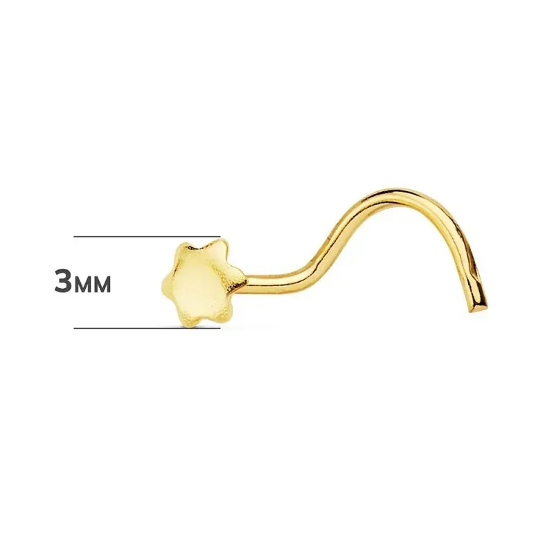 Piercing nariz oro 18k flor 3mm. palo curvo mujer