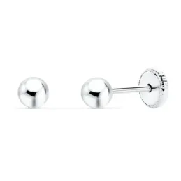 Pendientes oro blanco 18k bola lisa 4mm. cierre tuerca