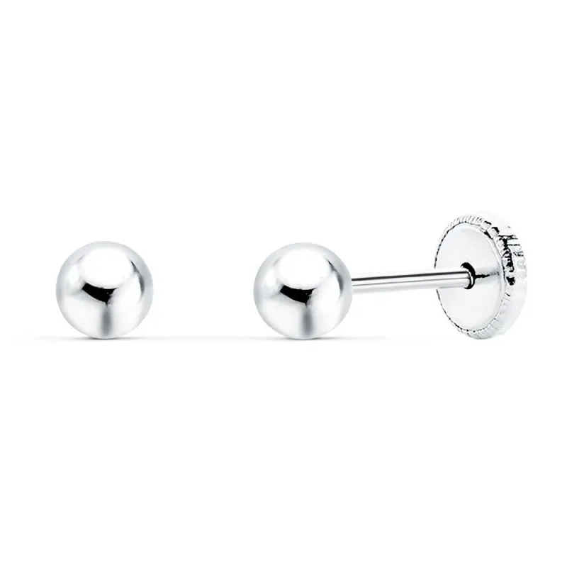 Pendientes oro blanco 18k bola lisa 4mm. cierre tuerca