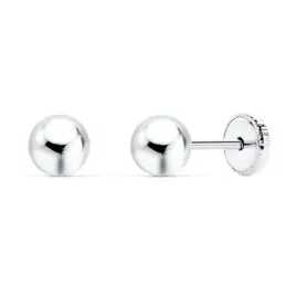 Pendientes oro blanco 18k bola lisa 5mm. cierre tuerca