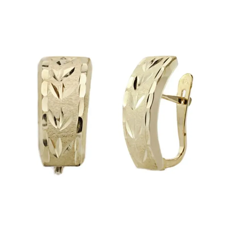 Pendientes oro 18k mujer 15mm. lapidados detalles tallados cierre palillo catalán