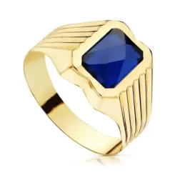 Sello oro 18k infantil piedra espinela azul 8x6mm. rectangular laterales detalles