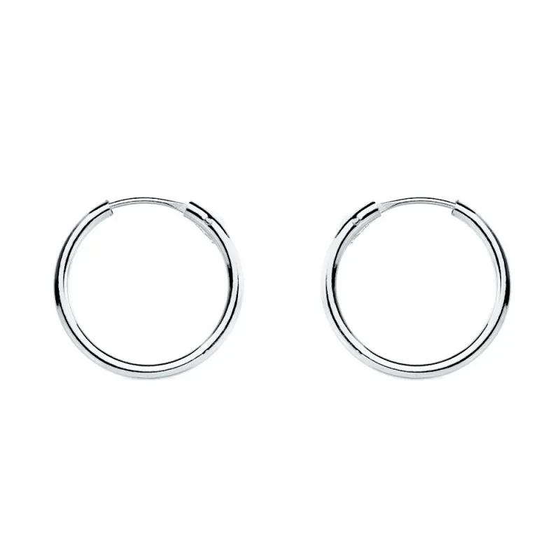 Pendientes oro blanco 18k aros huecos 13mm. redondos lisos