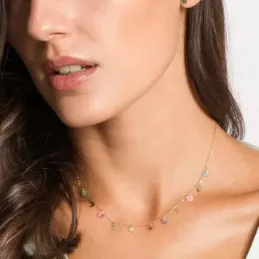 Gargantilla oro 18k cadena forzada 40cm. chapas lunas estrella piedras 5mm. colgando cierre reasa