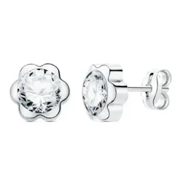 Pendientes oro blanco 18k flor 7mm. centro circonita cierre presión