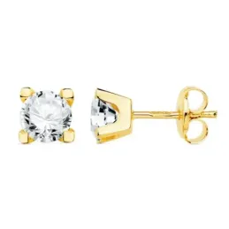 Pendientes oro 18k centro circonita 5mm. garras cierre presión