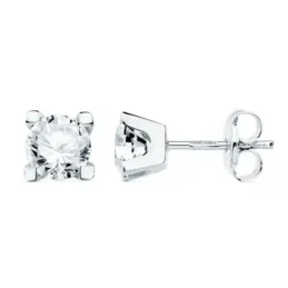 Pendientes oro blanco 18k centro circonita 5mm. garras cierre presión