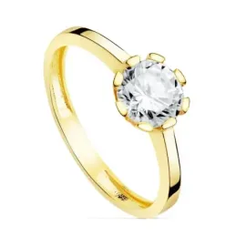 Solitario oro 18k centro circonita 6.5mm. garras liso