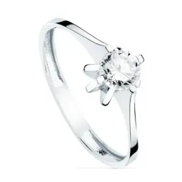Solitario oro blanco 18k centro circonita 5mm. garras liso