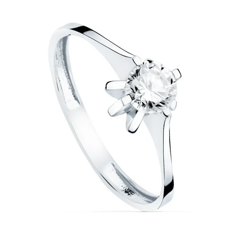 Solitario oro blanco 18k centro circonita 5mm. garras liso
