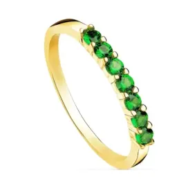 Sortija oro 18k centro 7 circonitas verdes garras cuerpo liso