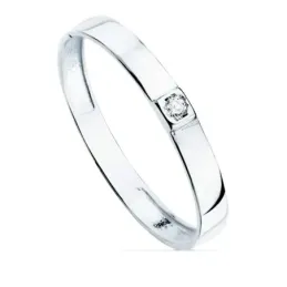 Sortija oro blanco 18k centro una circonita cuerpo 2.2mm. liso