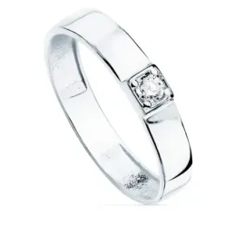 Sortija oro blanco 18k centro una circonita cuerpo 3.5mm. liso