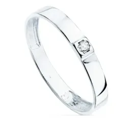 Sortija oro blanco 18k centro una circonita cuerpo 3mm. liso