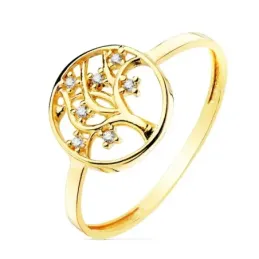 Sortija oro 18k cabeza Árbol de la Vida calado cerco circonitas 10mm. cuerpo liso