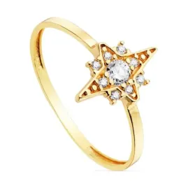 Sortija oro 18k centro detalle Rosa de los Vientos 11x8mm. circonitas cuerpo liso