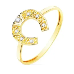 Sortija oro 18k centro detalle herradura 10x10mm. circonitas cuerpo liso