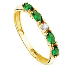 Sortija oro 18k circonitas verdes talla marquise centro blanca cuerpo 2mm. liso