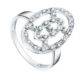 Sortija oro blanco 18k centro lanzadera 21x14mm. cerco oval circonitas cuerpo liso