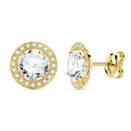 Pendientes oro 18k redondos circonitas 9mm. cierre presión