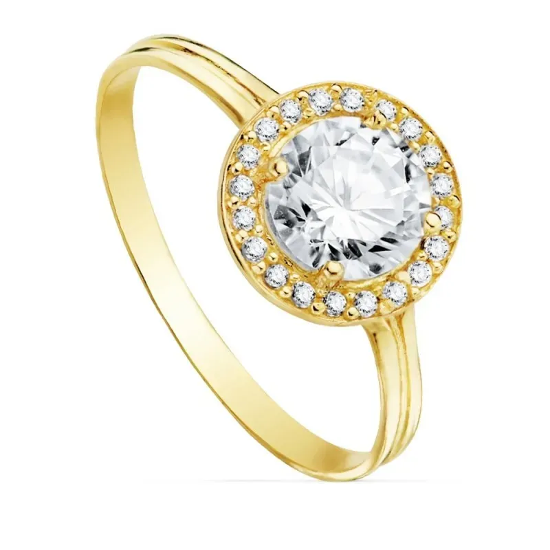 Sortija oro 18k detalle redondo 9mm. circonitas cuerpo liso