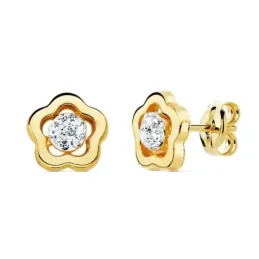 Pendientes oro 18k flor 8mm. calada centro circonita cierre presión