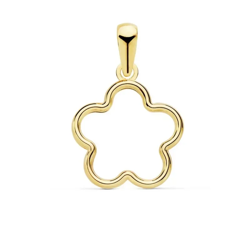 Colgante oro 18k flor 12mm. calada cerco liso