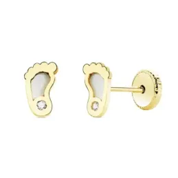 Pendientes oro 18k niña 6mm. pies fondo nácar detalle circonita cierre tornillo