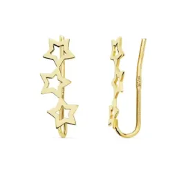 Pendientes trepador oro 18k 15mm. detalle tres estrellas caladas
