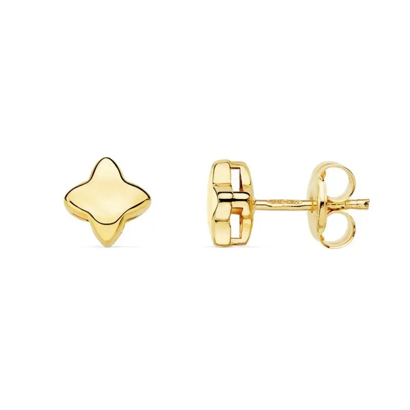 Pendientes oro 18k estrella cuatro puntas lisa 6.5mm. cierre presión