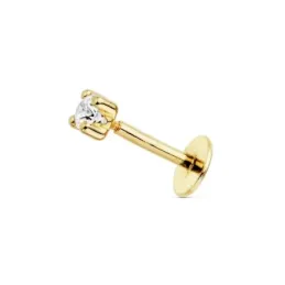 Piercing labio oro 18k liso circonita 2.5mm. garras enroscado