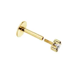 Piercing labio oro 18k liso circonita 2.5mm. garras enroscado
