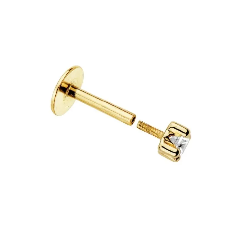 Piercing labio oro 18k liso circonita 2.5mm. garras enroscado
