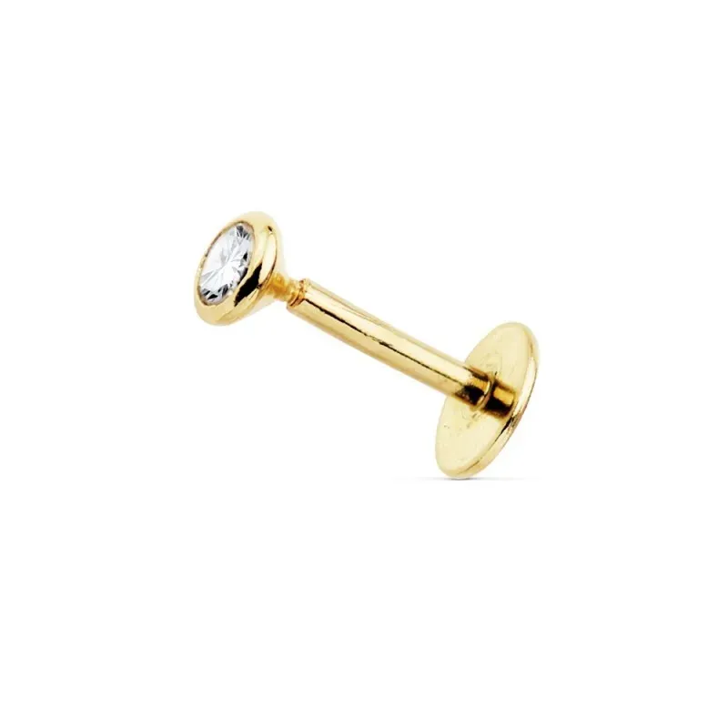 Piercing labio oro 18k liso circonita 3mm. bocel enroscado