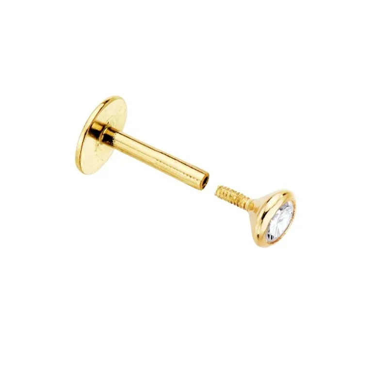 Piercing labio oro 18k liso circonita 3mm. bocel enroscado