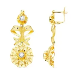 Pendientes oro 18k largos cubanas 40mm. circonitas detalles tallados arquillo cierre palillo catalán