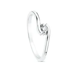 Solitario oro blanco 18k liso centro diamante 0.100ct. brillante detalle banda forma
