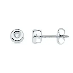 Pendientes oro blanco 18k chatón 4.85mm. diamantes 0.030ct. brillantes cierre presión